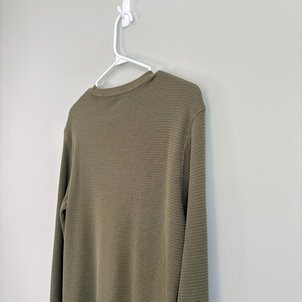 H&M Men's Size Large Long Sleeve Thermal Army Green Waffle Knit Gorpcore Casual - Picture 5 of 8